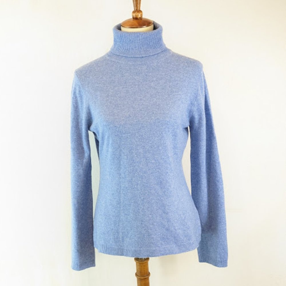 COPY - Garnet Hill Sky Blue 100% Cashmere Turtleneck Sz M